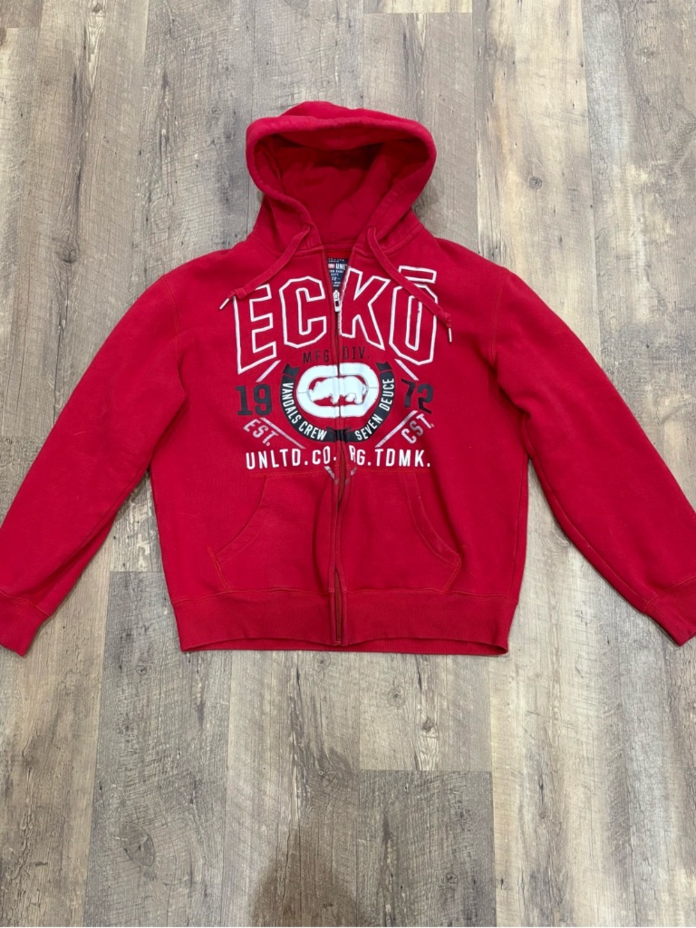 Vintage Ecko Unlimited Red Zip-Up Hooded Sweatshirt